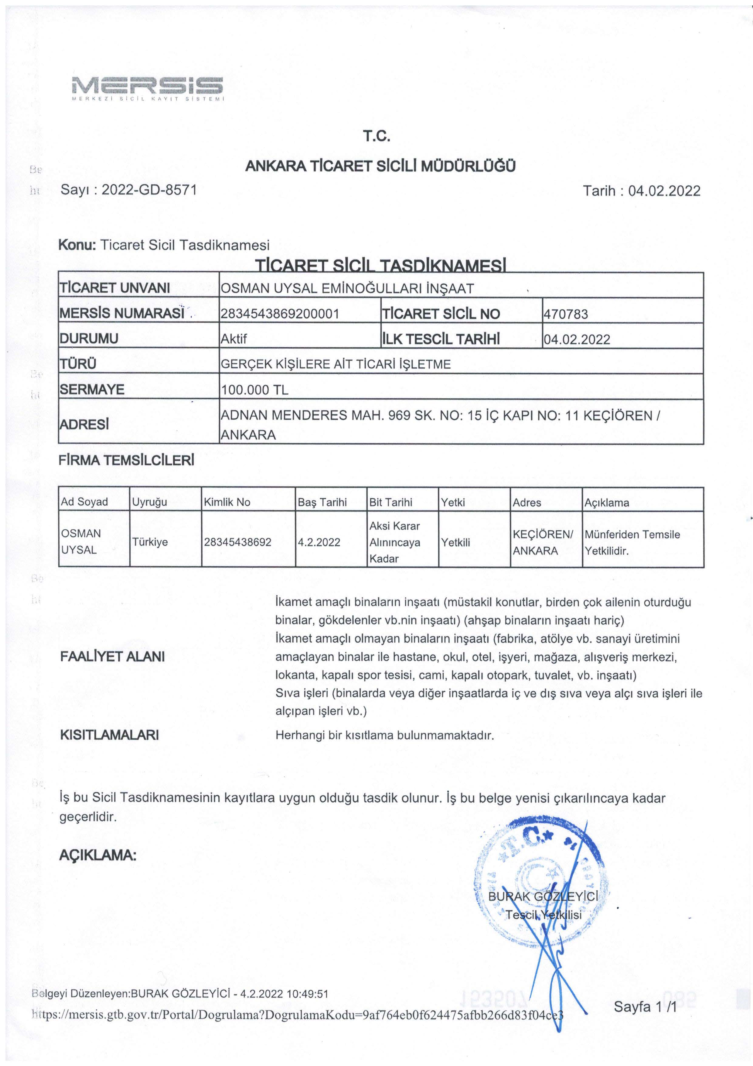 TİCARET SİCİL TASDİKNAMESİ